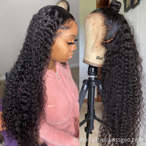 Deep wave front lace wig 100% real hair suitable for ladies natural color non-adhesive lace wig 150% density Brazilian hair wig